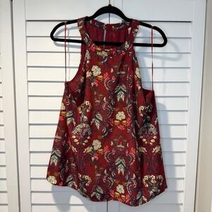 Boho Halter Blouse Burgundy Floral Moon River Huerta Grommet Detail XL New